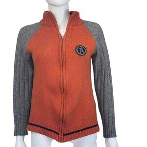 Angelo Litrico Cardigan Sweater Men’s M Wool Orange & Gray Zip-Up Logo Patch